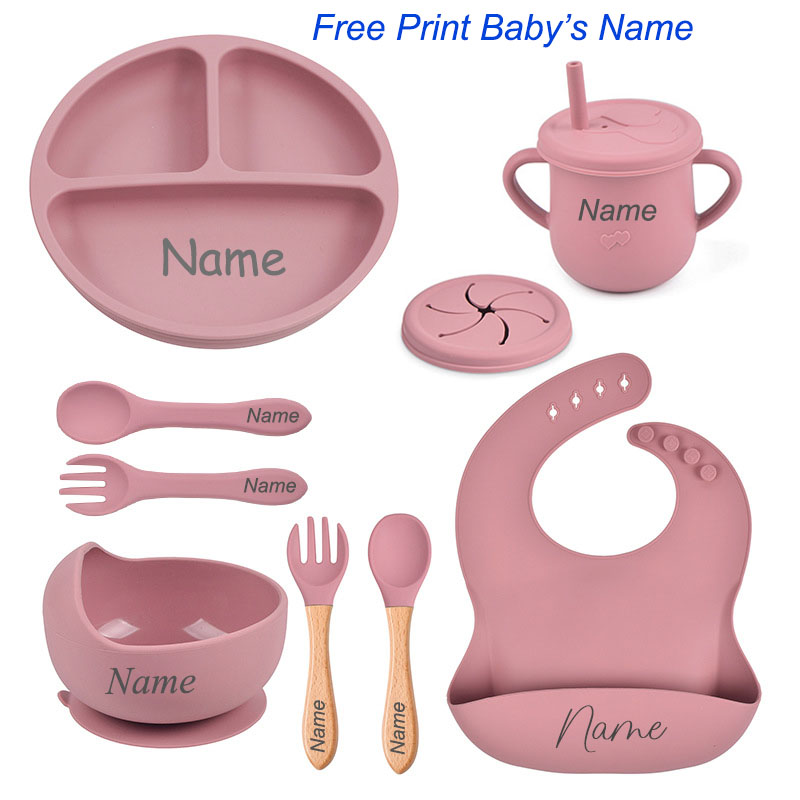 Baby Food Logo - 8-delige siliconen serviesset gepersonaliseerde naamlogo babyvoedingsset