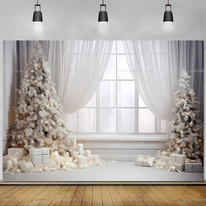 Baby Xmas Food - Witte vrolijke kerstachtergrond Kerstboom Interieur Open